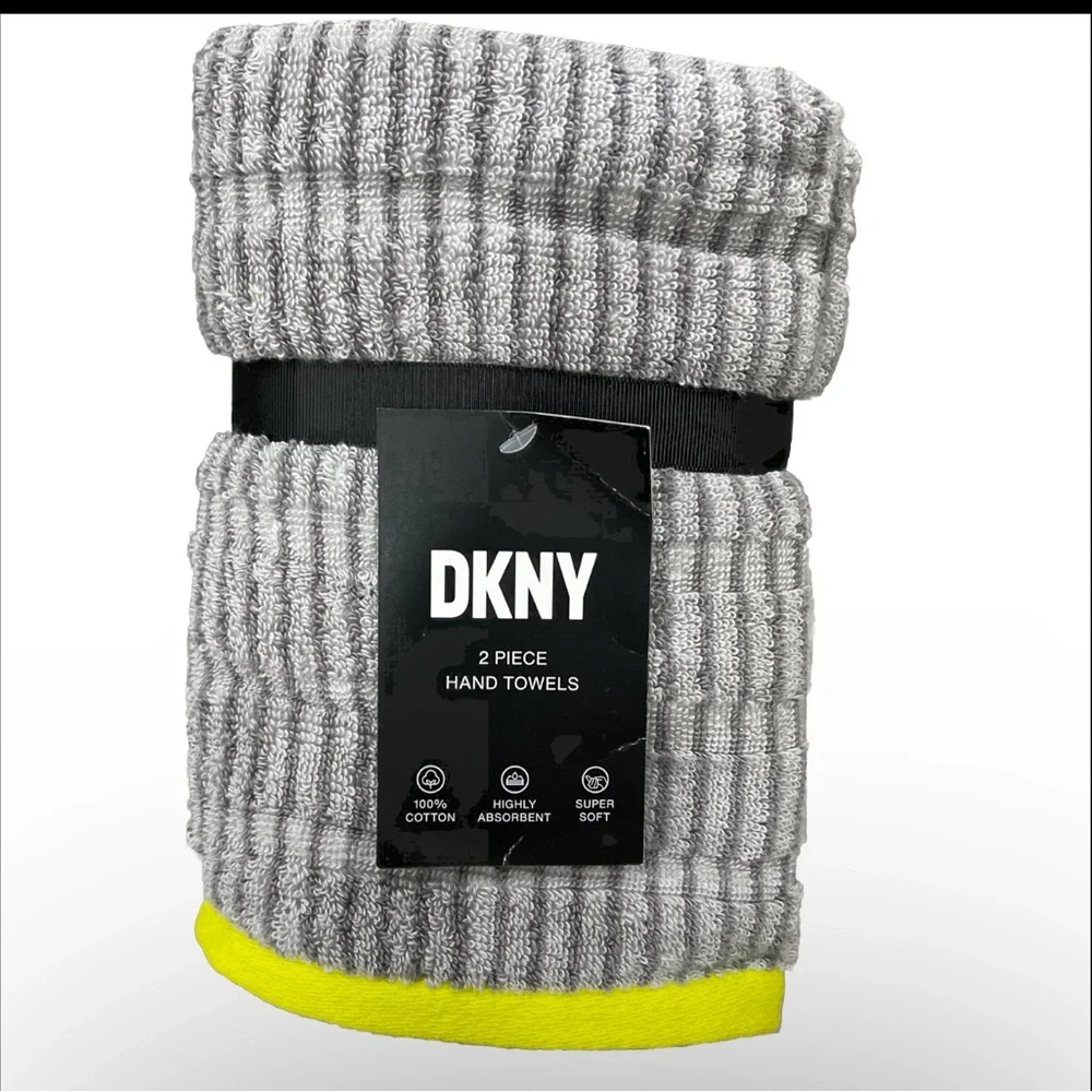 DKNY 100% Cotton Super Soft Highly Absorbent 2 Pack Hand Towels 16x28” NWT